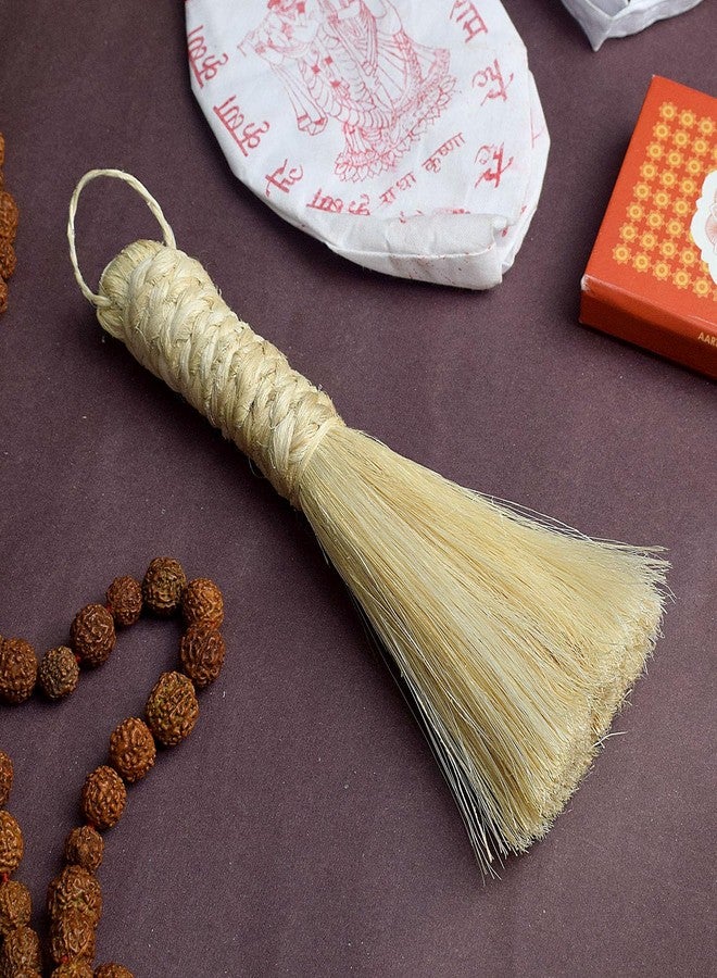 SATVIK 1 Pc - 10 Inch - Big l Om Shanthi Banana Fiber Puja Broom/Jhadu | Handcrafted Cleaning Broom for Puja Room & Home Temple - Image 2
